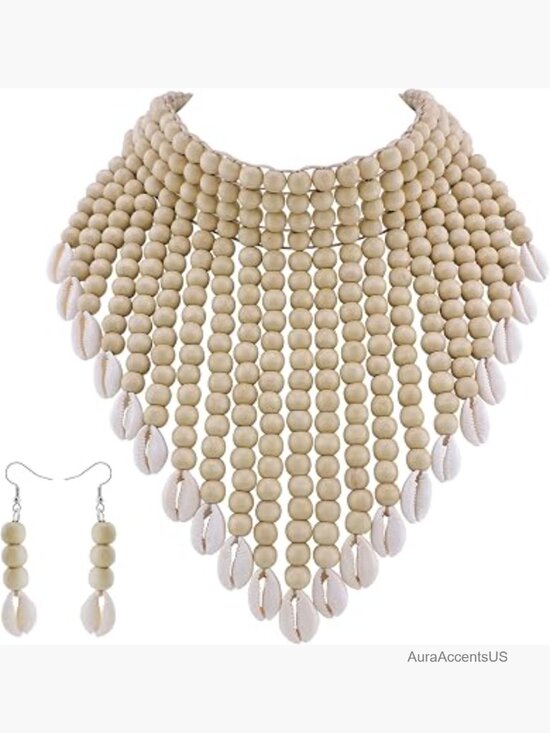 Jewelry - Boho Chunky Wooden Cluster Necklace Statement Layered Strands